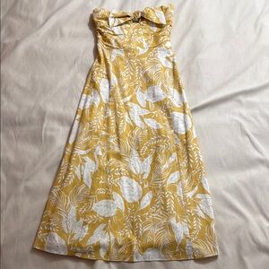 Sezane Yellow and White Strapless Floral Midi Dress with Sweetheart Bodice